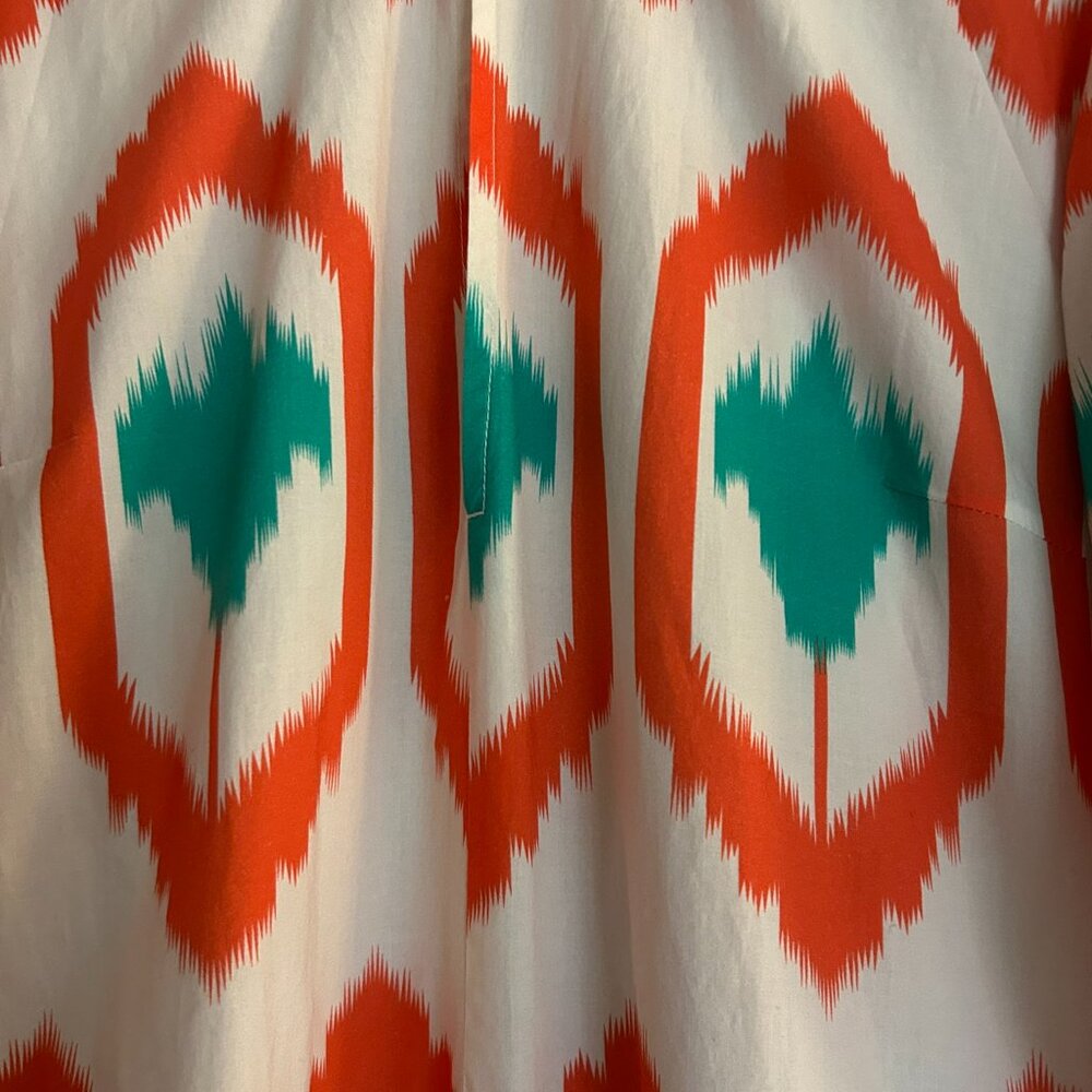 Oliphant Coral Odisha Bold Ikat Pattern Coral Turquoise White Cotton Dress Sz XL - Picture 7 of 7